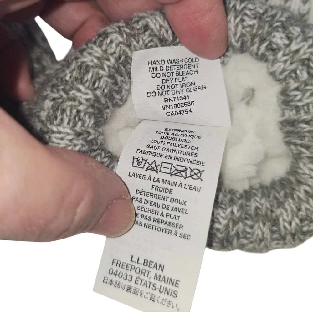 LL Bean Womens Marled Knit Fleece Lined Mittens Grey White OSFA 507856